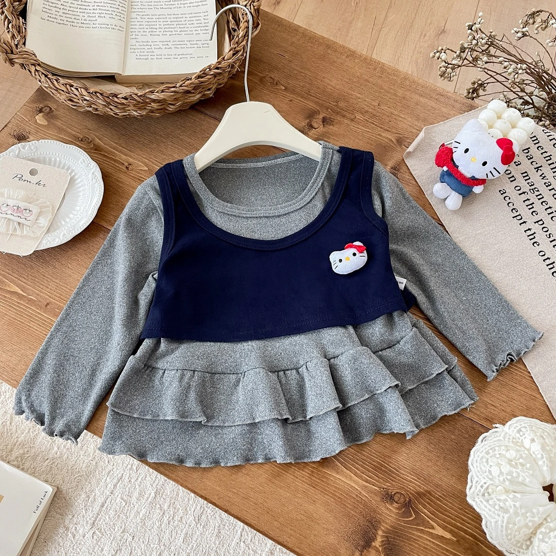 【清仓】马甲两件套女宝秋款打底衫女童时尚百搭长袖