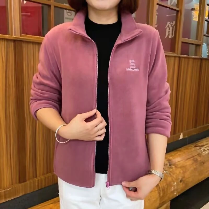 春秋新款女士休闲运动立领时尚外套奥利绒中老年妈妈显瘦减龄上衣