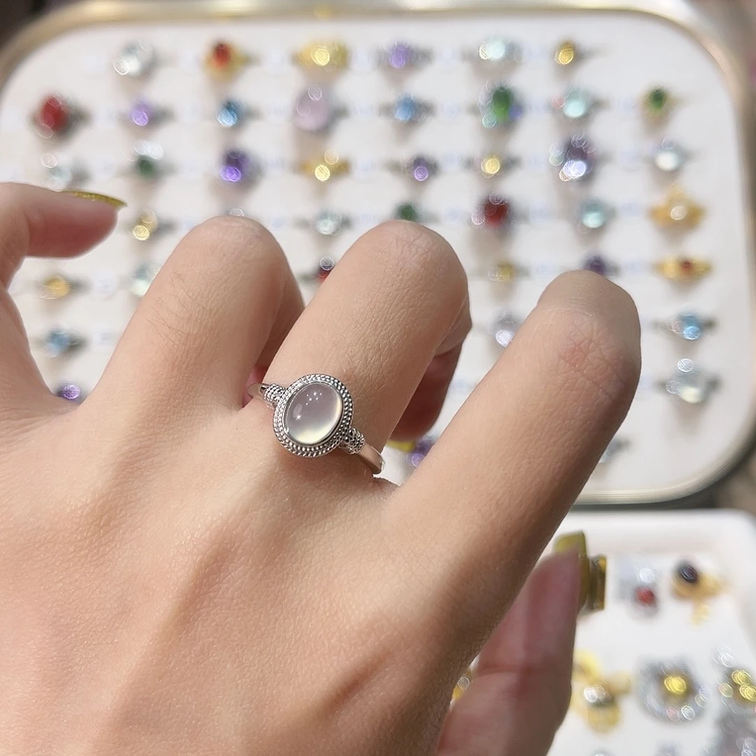 蛇纹石玉戒指银S925镶嵌