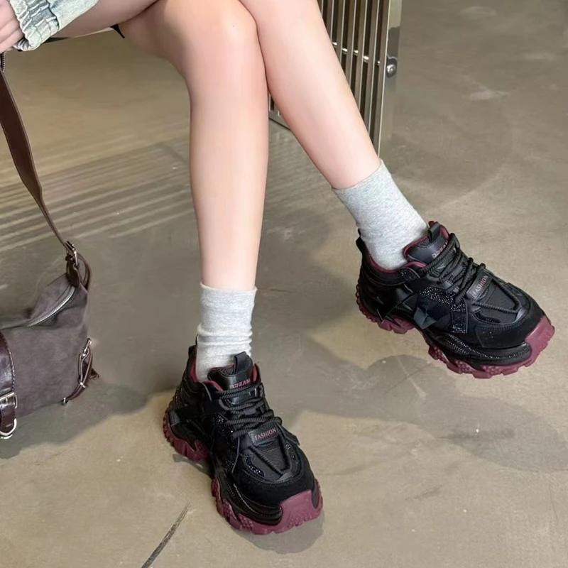 炸街水钻老爹鞋女2025春季新款时尚增高运动鞋百搭休闲鞋 5087-1