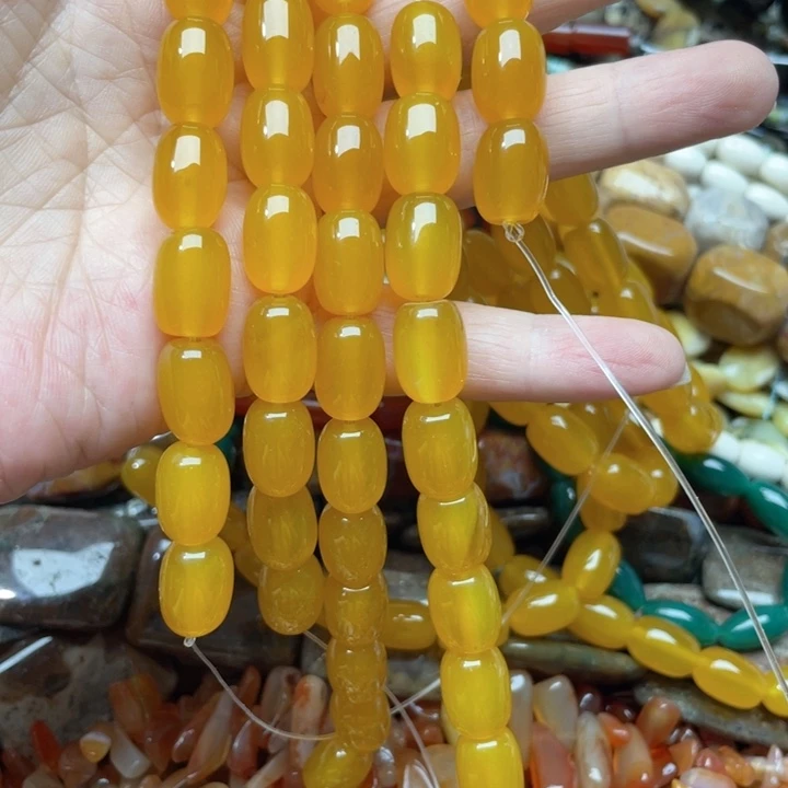 玛瑙/玉髓合金珠宝半成品一条10x14m黄玛瑙桶珠
