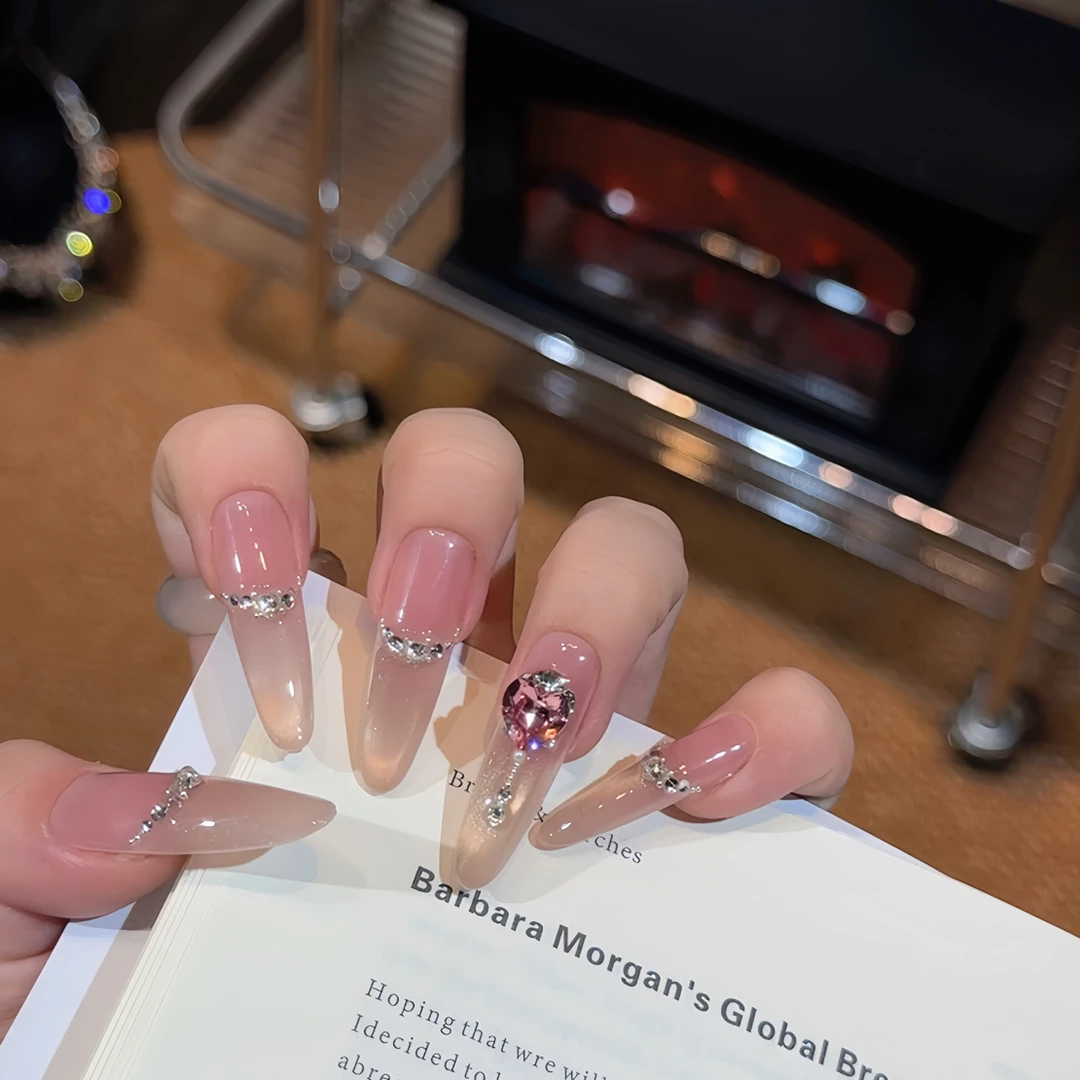 【不止浪漫】氛围感浪漫橘粉色追光猫眼法式碎钻爱心穿戴甲美甲钻