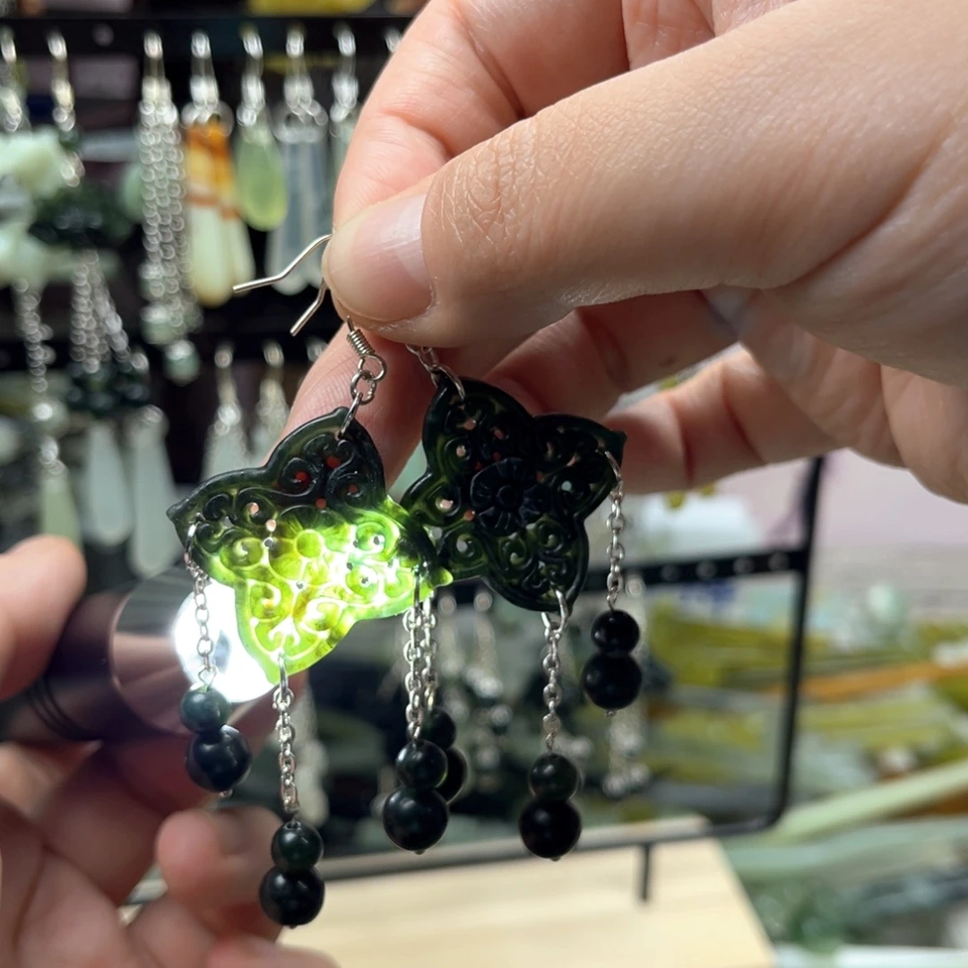 蛇纹石玉未镶嵌发饰岫玉耳坠