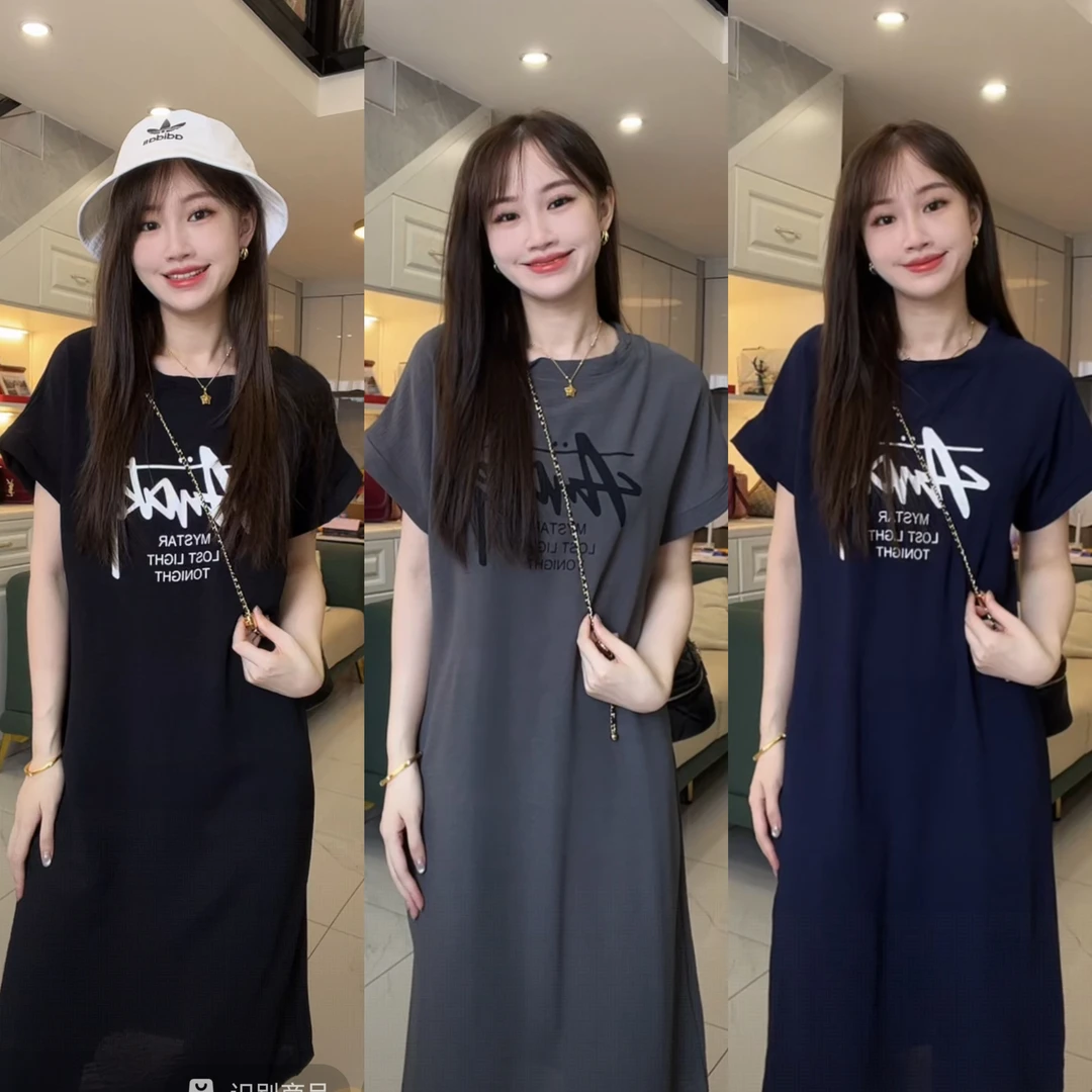 【运费补贴5-8】套头短袖女装休闲印花字母夏季连衣裙显瘦