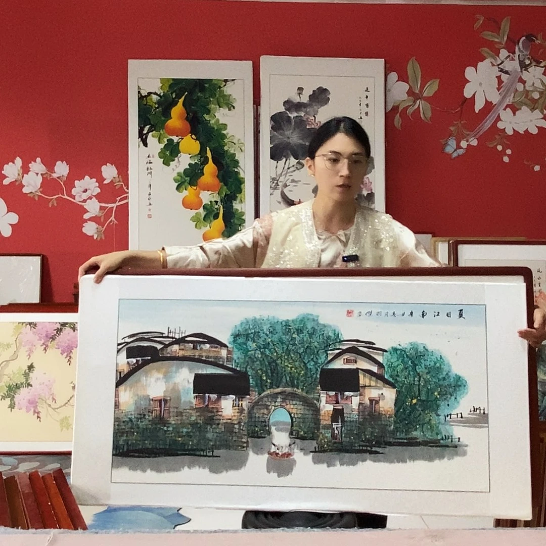 国画手写手绘带框包邮国画作品62✖️122