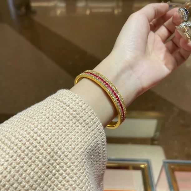 足银手镯 三排钻手镯不掉色