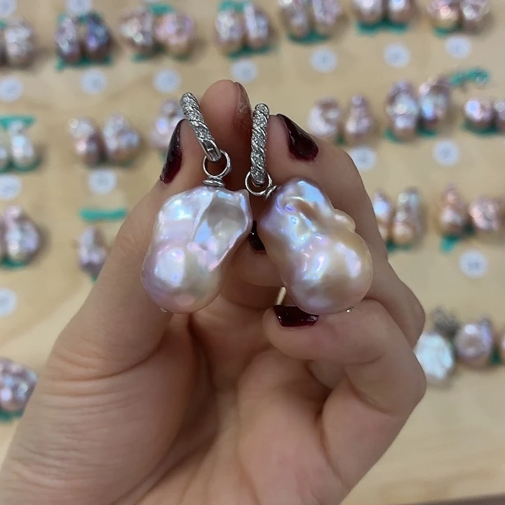 平***）淡水珍珠耳饰银S925镶嵌