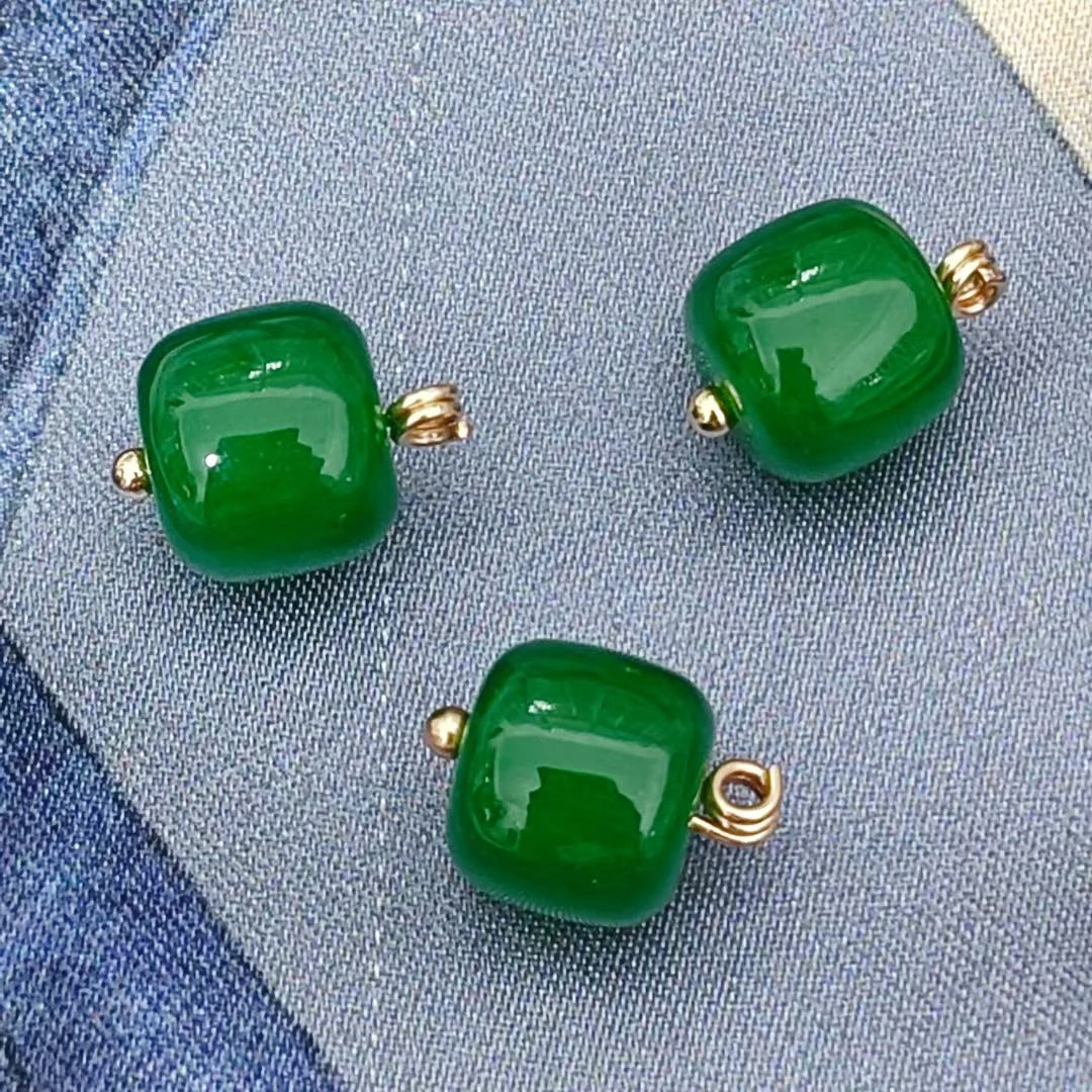 10mm天然石菠菜绿桶珠纽扣新中式国风旗袍马甲宋锦高端定制扣