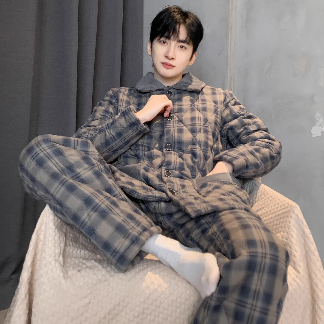 【抗静电】睡衣男士秋冬款纯棉三层加厚夹棉保暖高级感可外穿家居服