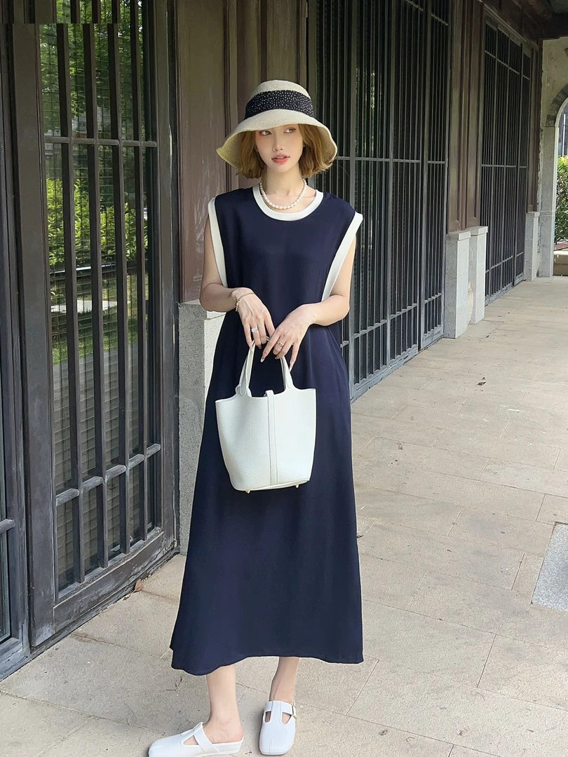 阿悄家 夏季新款 韩系风斜纹人造棉长裙#081