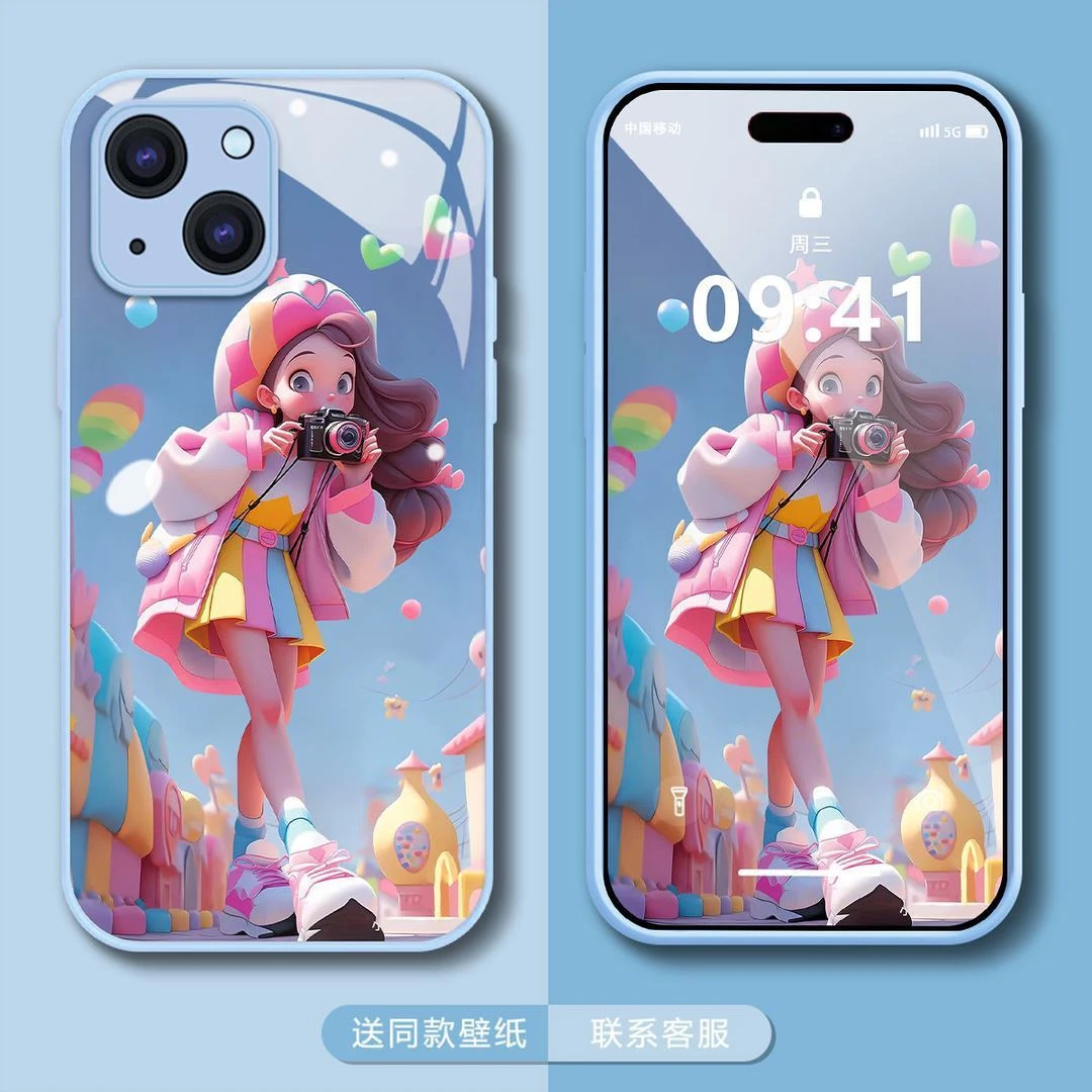 多巴胺女孩适用苹果15ProMax手机壳iPhone14金属漆13玻璃12/xsmax
