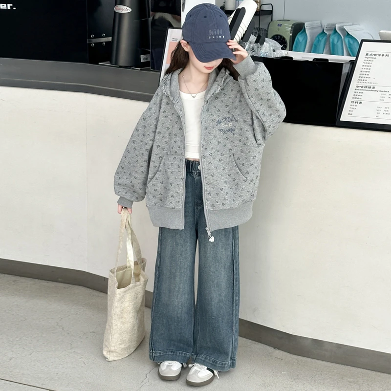 女童外套春秋装2025新款大童洋气休闲上衣儿童秋季女孩连帽拉链衫