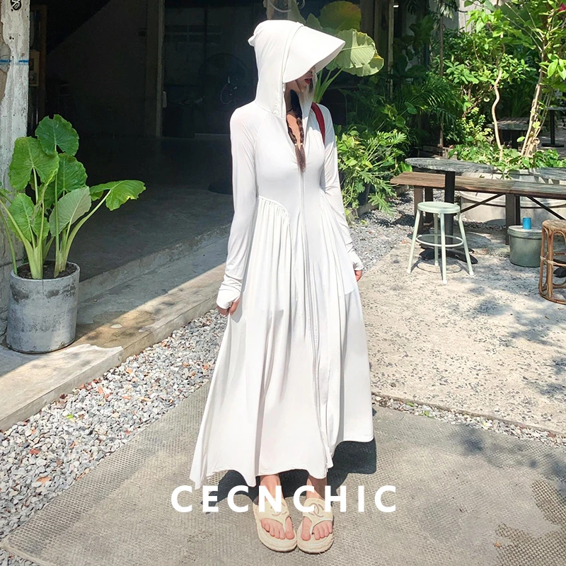 cecn连帽防晒衣长款全身防晒裙女款夏季薄款小个子显瘦修身防晒服