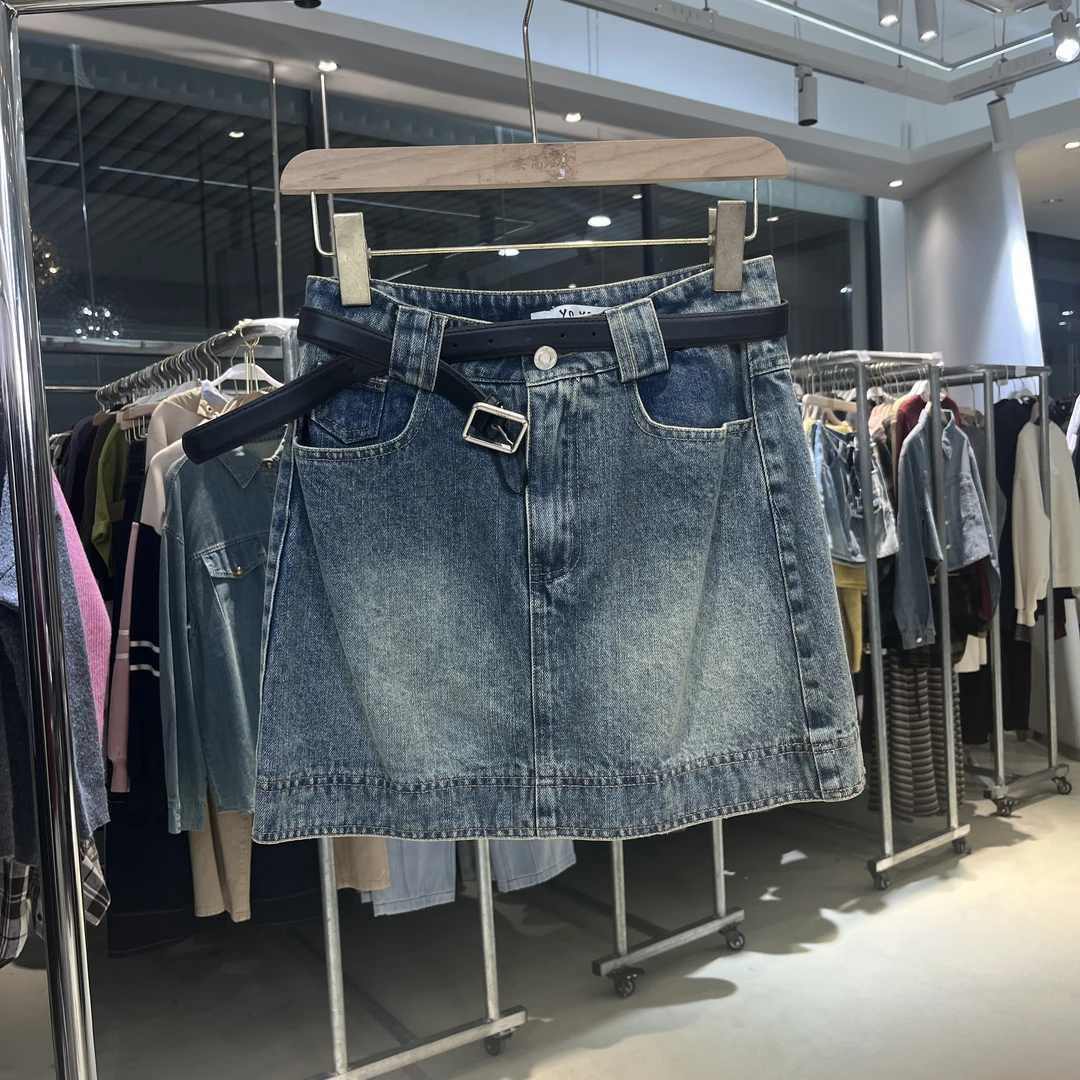 Q1129牛仔短裙2025新款显瘦百搭复古高腰防走光A字半身裙