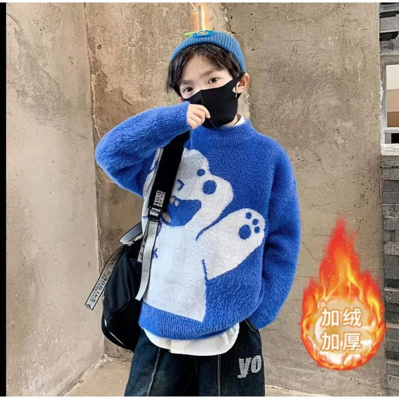 200733童装男童针织毛衣2025秋款韩版时尚潮酷防水貂毛针织毛衣潮