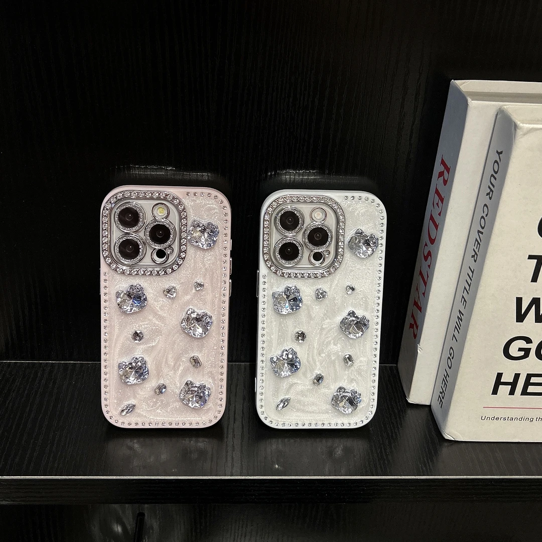 全包双面镶钻KT宝石适用苹果14promax手机壳iPone16可爱15防摔13