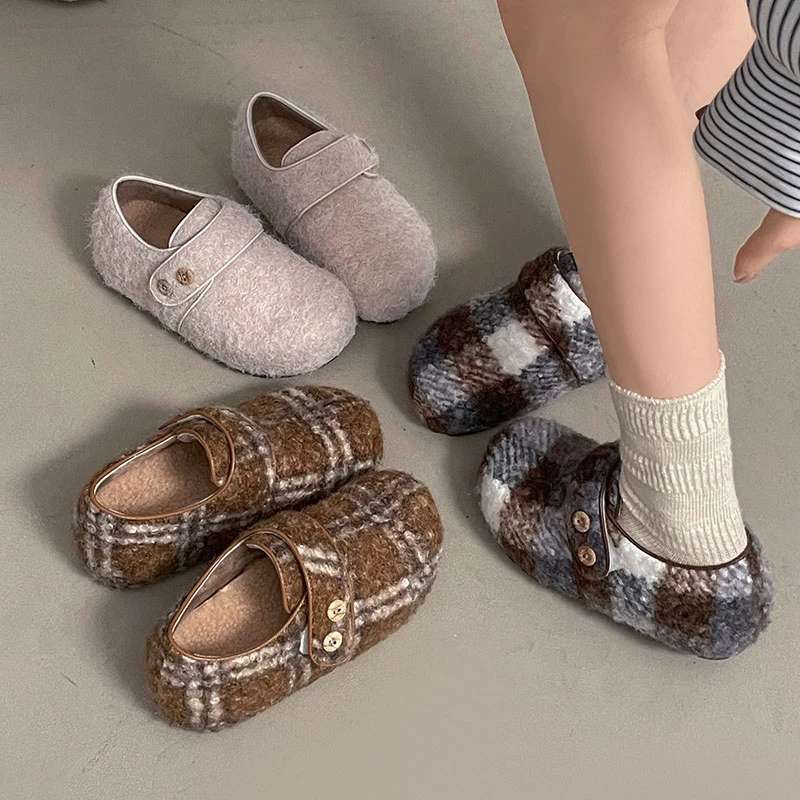 内增高5cm~毛茸勃肯鞋女冬季新款百搭加绒保暖魔术贴毛毛雪地棉鞋