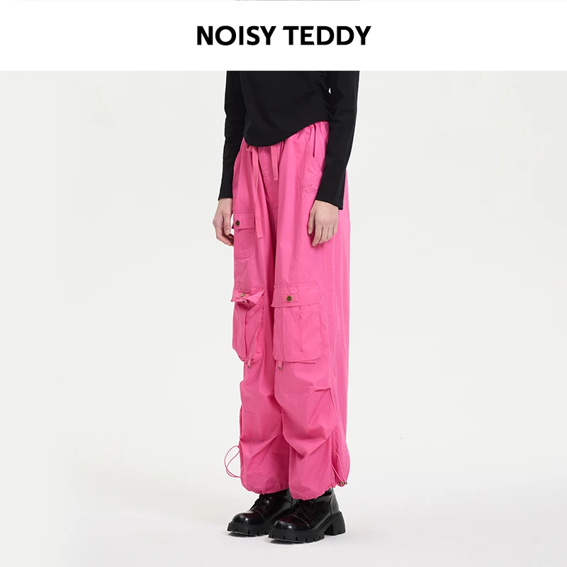 NOISY TEDDY25夏季新款简约纯色女士抽绳休闲长裤时尚百搭工装裤