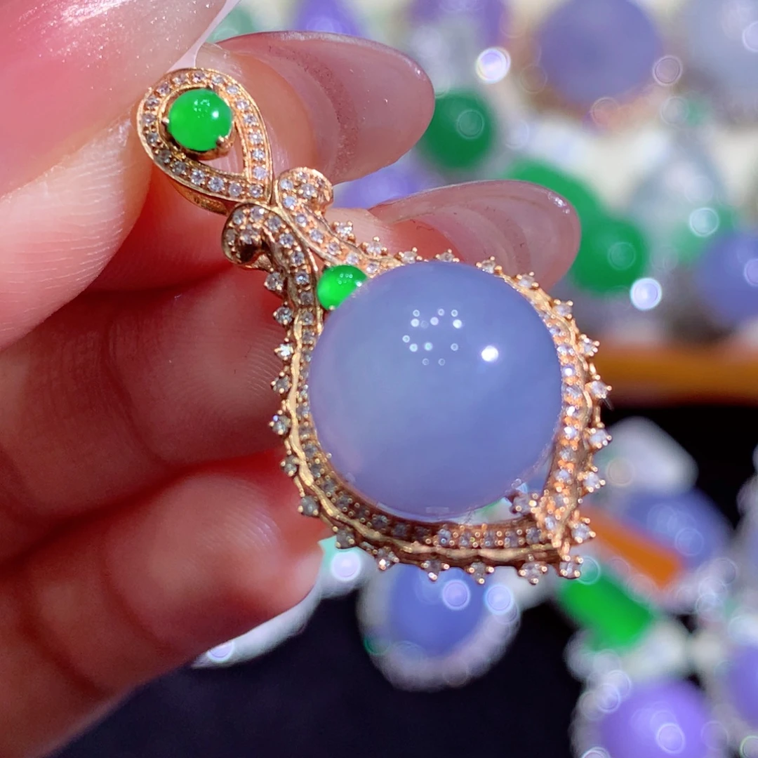 翡翠18K金镶嵌吊坠(不含链)