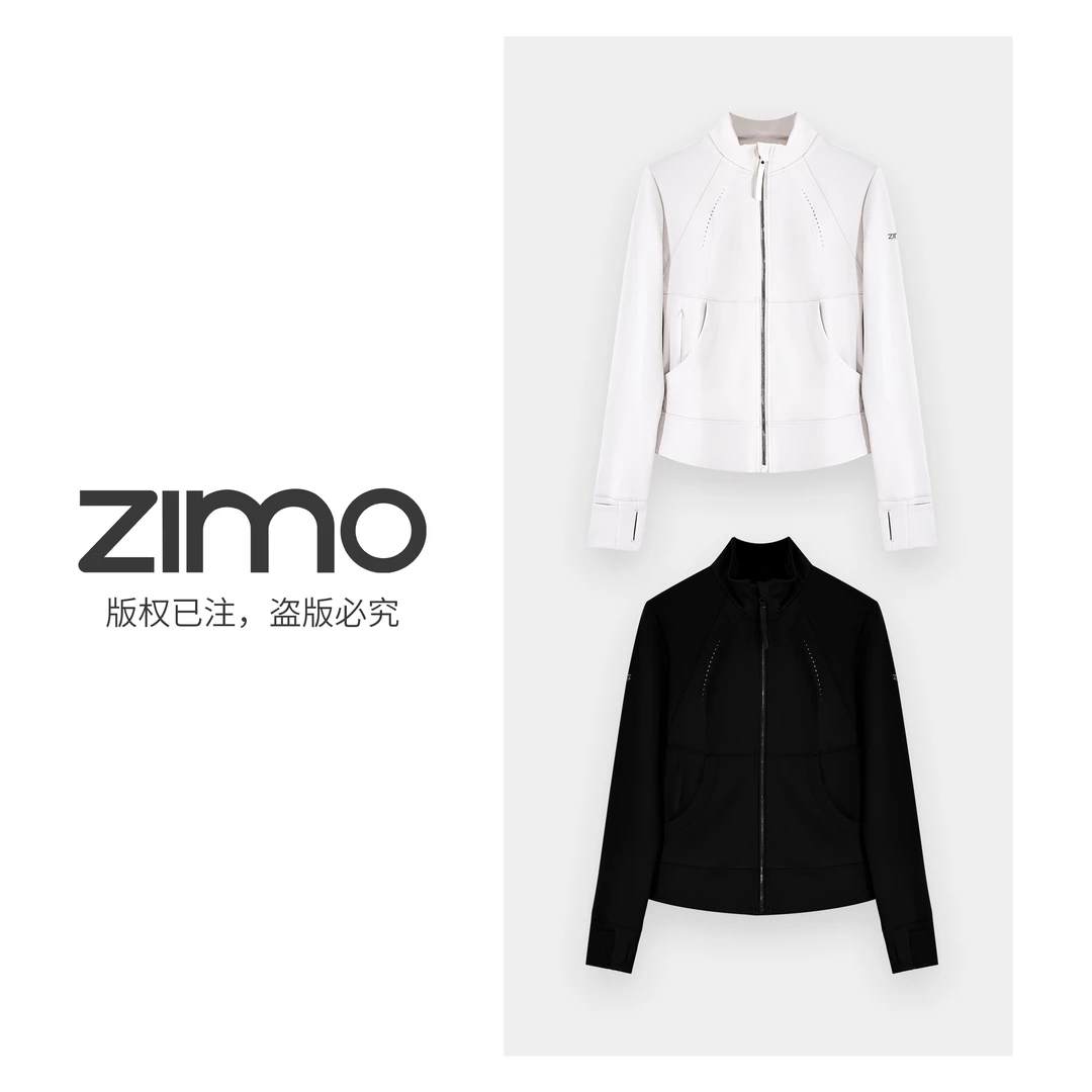 空气层软壳拉链无帽外套黑白064-1-zimo-瑜伽健身服外穿YFWT064-1