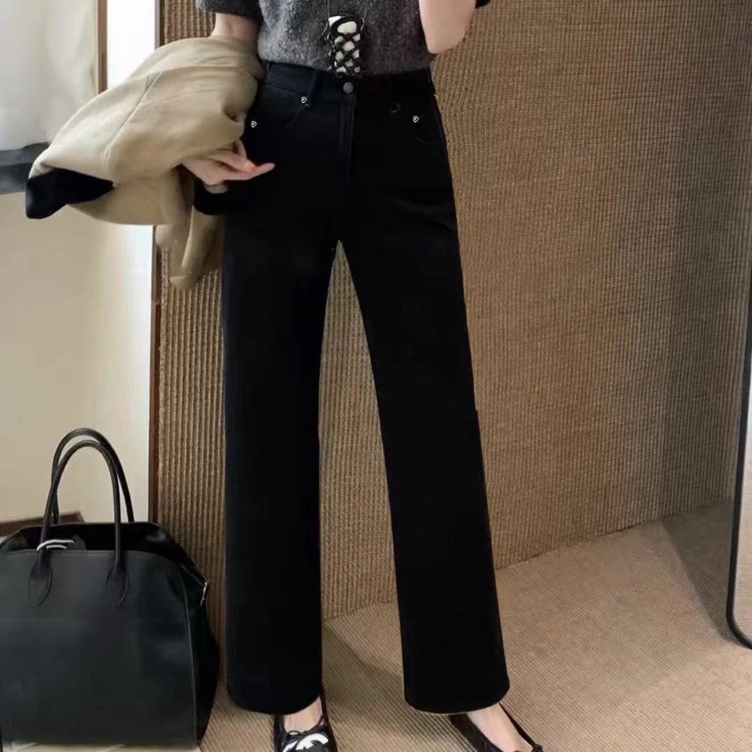 83899  加绒韩版透气常规98裤长冬季直筒牛仔裤女