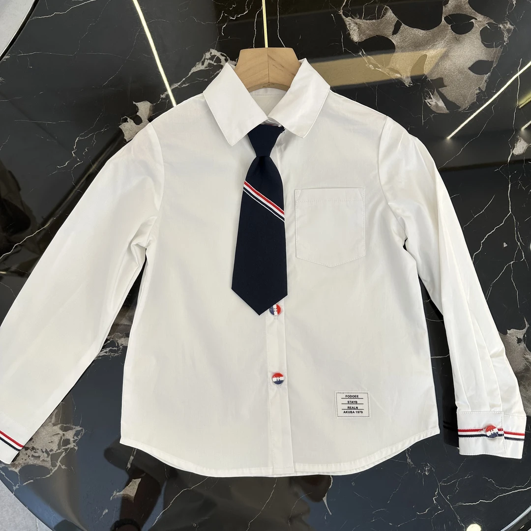 【JX】编码160男女童2025年秋季新款百搭休闲翻领领带衬衫66568