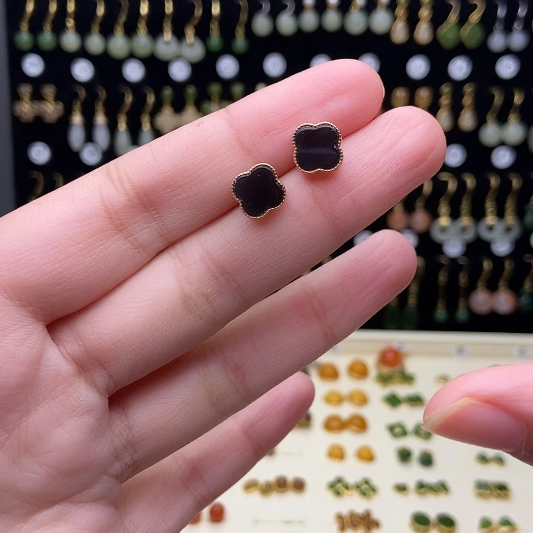 和田玉银S925镶嵌耳饰