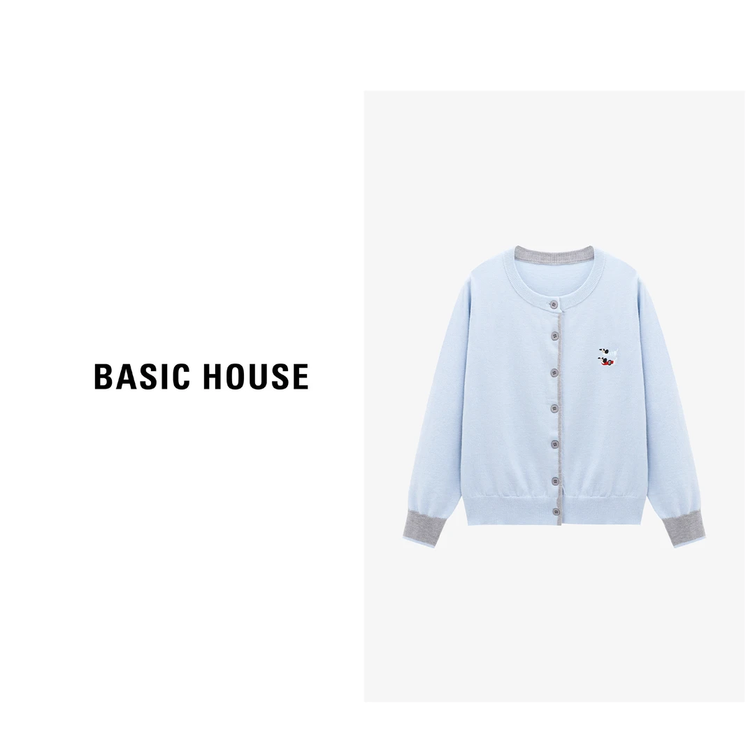 Basic House/百家好秋季新款时尚简约刺绣小狗针织衫-B0625B5IQO2