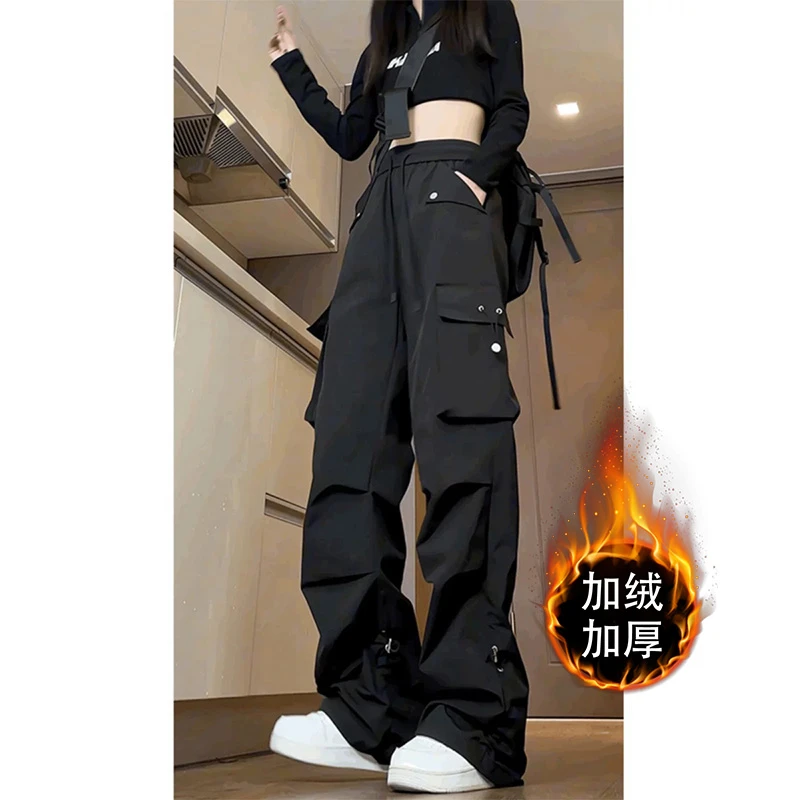 防风防水冲锋裤男女秋冬加绒多口袋工装休闲裤小众设计感伞兵长裤