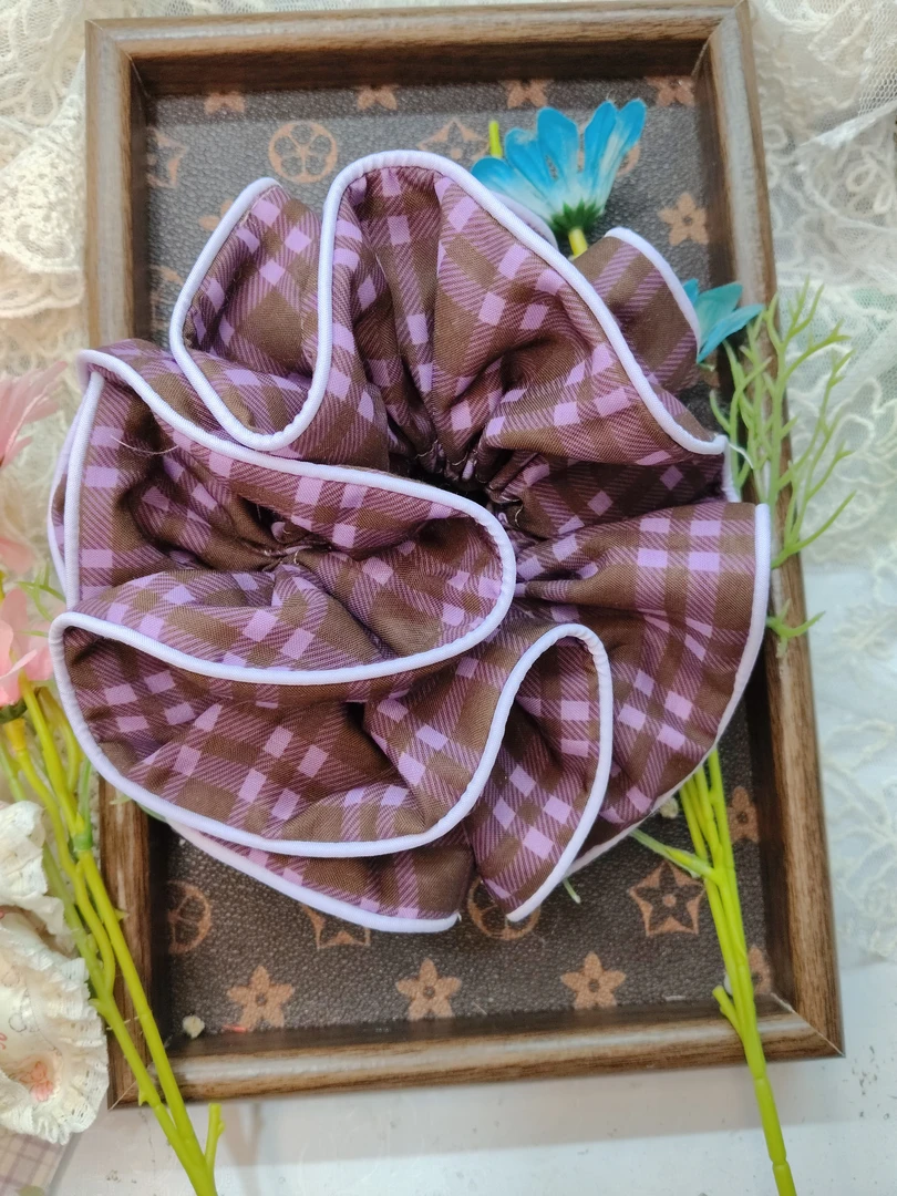 新中式紫色格纹大肠发圈（手工发圈满25包邮，偏远地区不包邮）