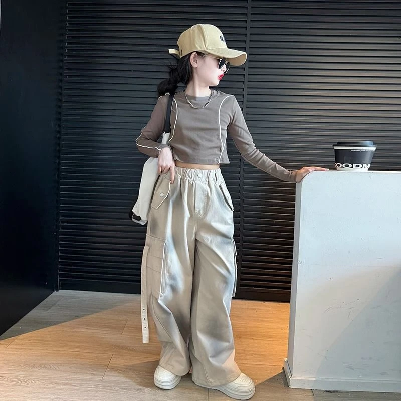 女童潮酷工装裤春秋新款儿童爵士街舞裤子中大童女装秋季套装