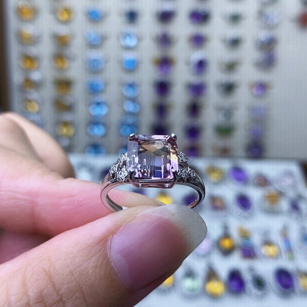 水晶戒指银S925镶嵌紫黄晶一物一证