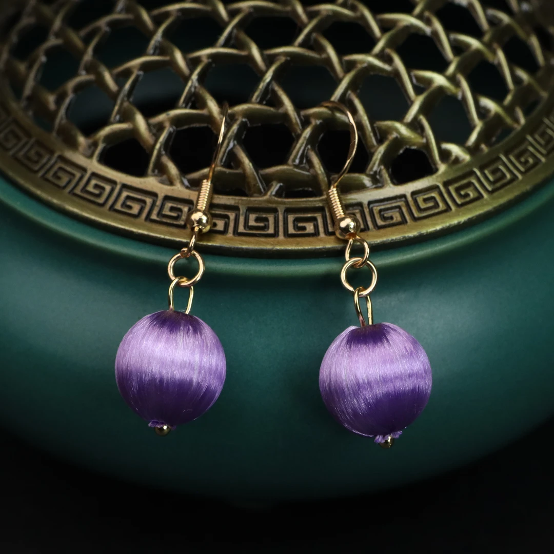 非金属布艺耳饰 【葡步高升】 非遗缠花紫色豆豆耳环古风旗袍汉服