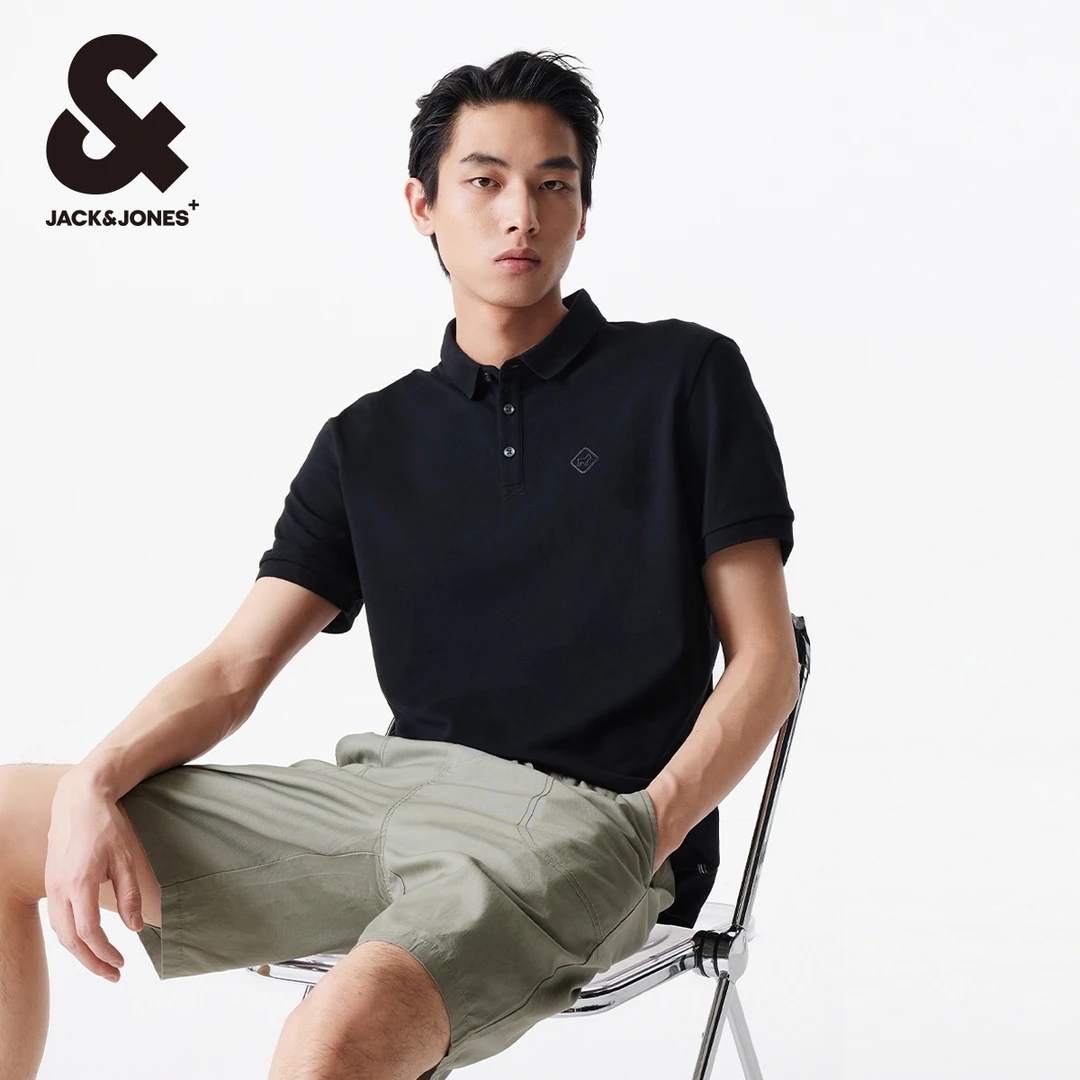 杰克琼斯男士polo衫短袖废土风翻领T恤刺绣百搭时尚上衣男装潮