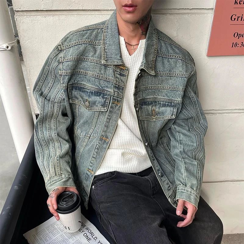 OXFREAK 「立体织带 重工水洗」美式复古牛仔夹克男短款宽松外套