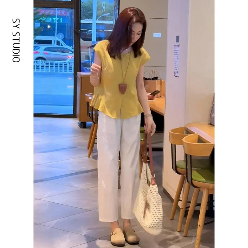 VOCKOO官方2025超火夏装一整套高级感名媛气质洋气小衫休闲裤减龄