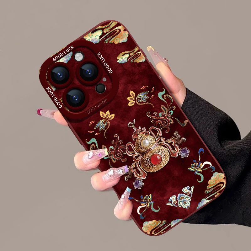 红宝石鎏金葫芦适用苹果17promax手机壳iphone16新款15国风14女13