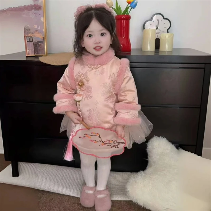 女童拜年服2025冬季新款周岁礼服小童女宝宝夹棉汉服旗袍公主裙潮
