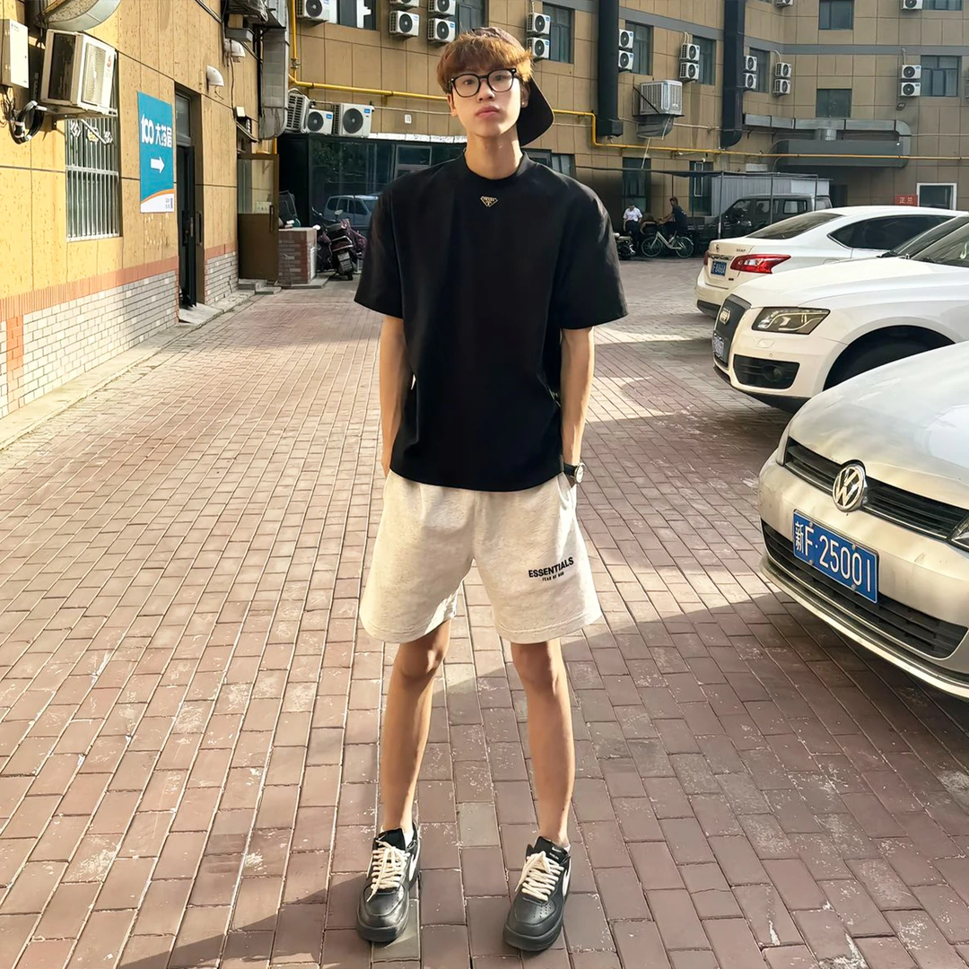 花灰色运动短裤男夏季外穿高级感休闲裤子美式高街宽松四五分中裤