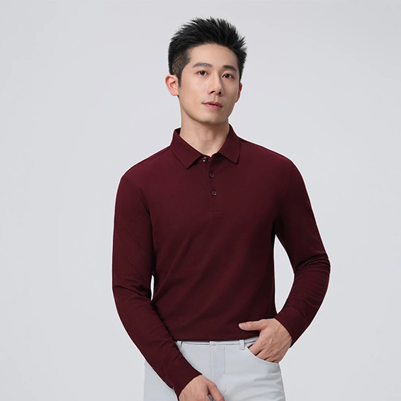 【高奢50S长绒棉】男士商务休闲时尚百搭高级翻领纯色长袖POLO衫男