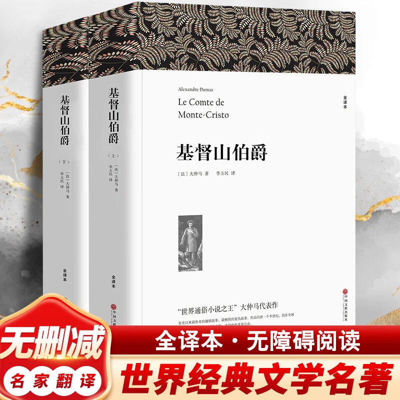 正版基督山伯爵无删上下册1390页全译中文版初高中生书课外书-BC