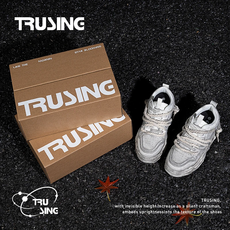 TRUSING初星秋冬新款时尚潮鞋隐形增高厚底板鞋双鞋带氛围鞋子男