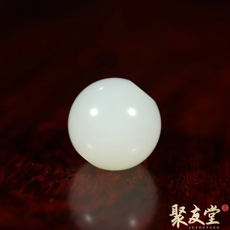 聚友堂王伟玉雕13.2mm新疆和田玉籽料白玉圆珠单珠配饰珠子链子91