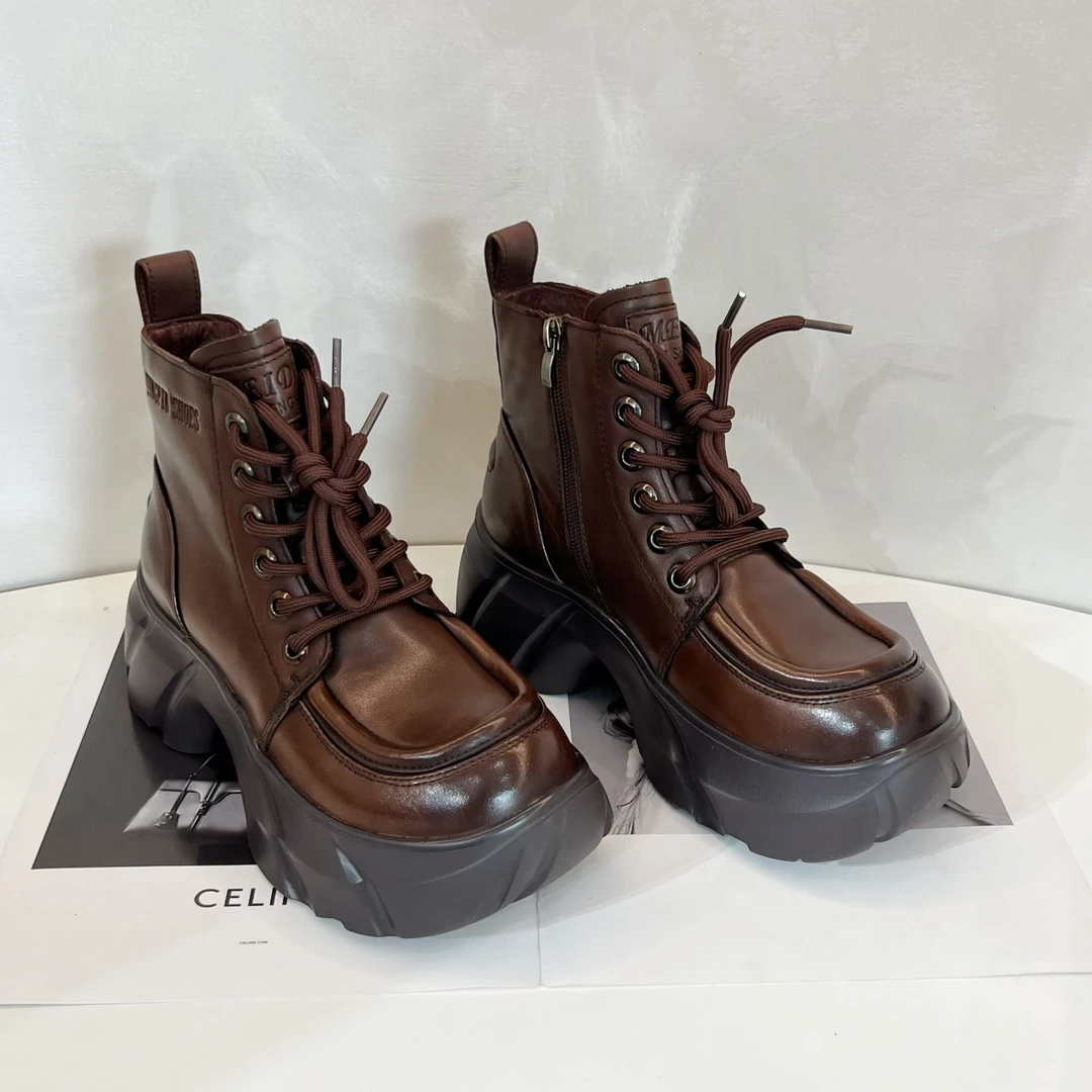 SHA XIU 时装靴胎牛皮靴子复古休闲城市机能风游牧风 冬棉27-83