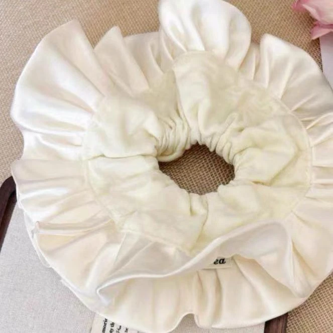 法式褶皱荷叶边大肠圈芭蕾风大号双层缎面发圈女1个