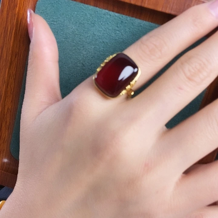 血珀银S925镶嵌戒指戒指