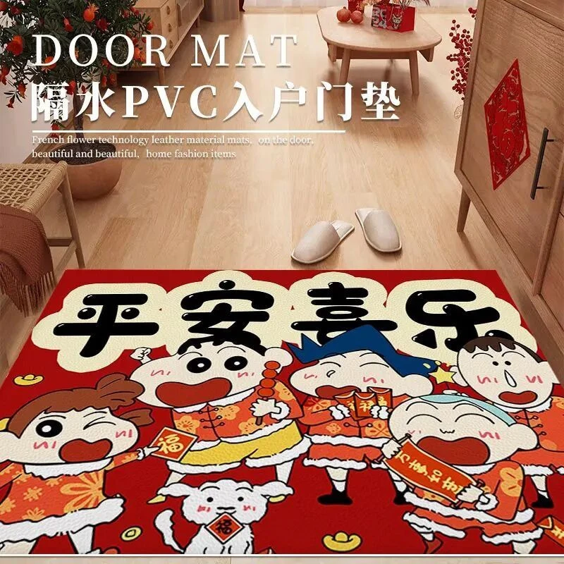 蜡笔小新入户门地垫红色新年地垫防水可擦家用玄关垫进门垫可裁剪