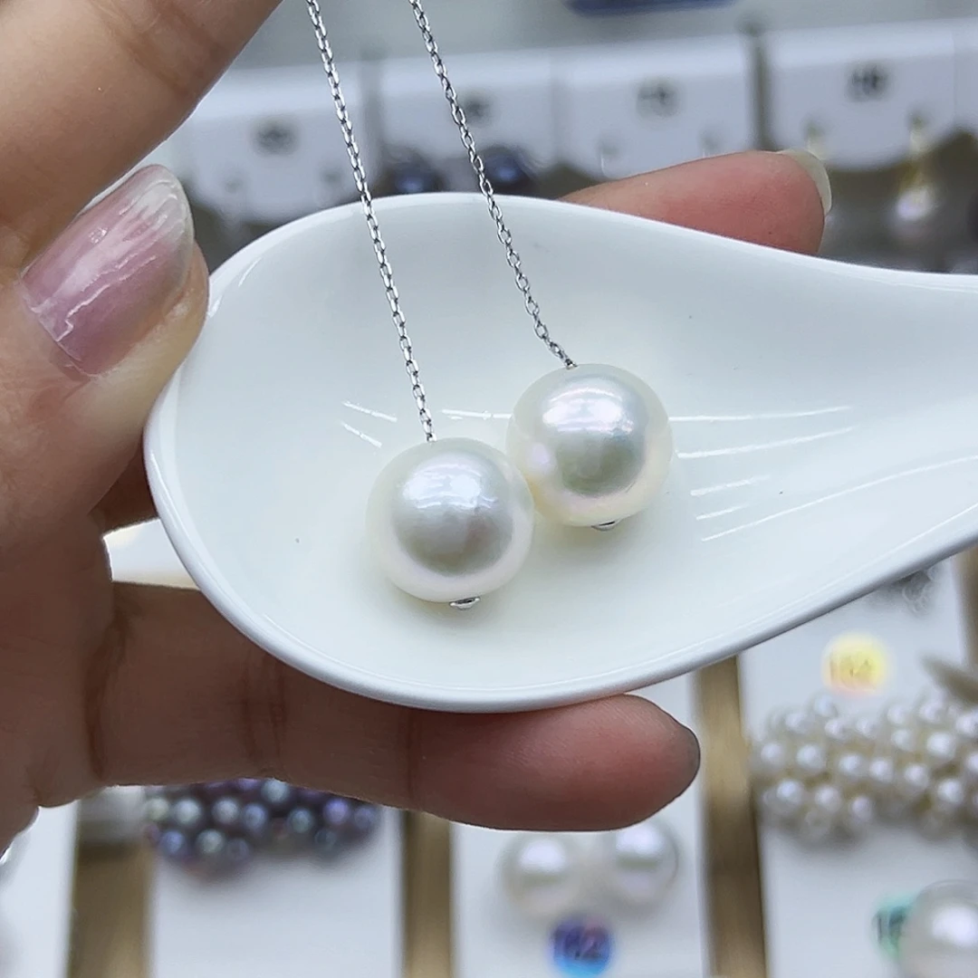 银S925镶嵌耳饰淡水珍珠