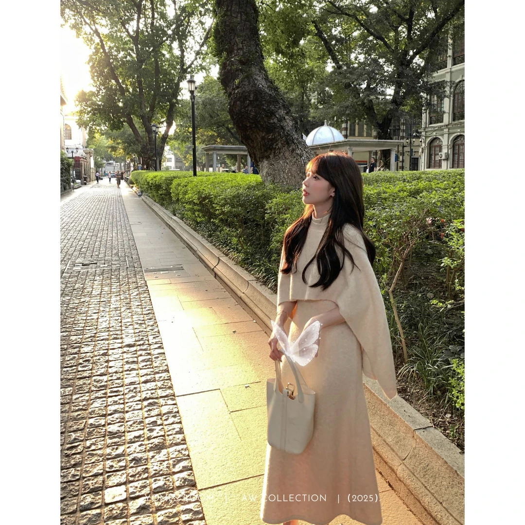 YOMI小个子【一叶知秋】羊毛老钱风连衣裙套装气质休闲秋季显白显瘦