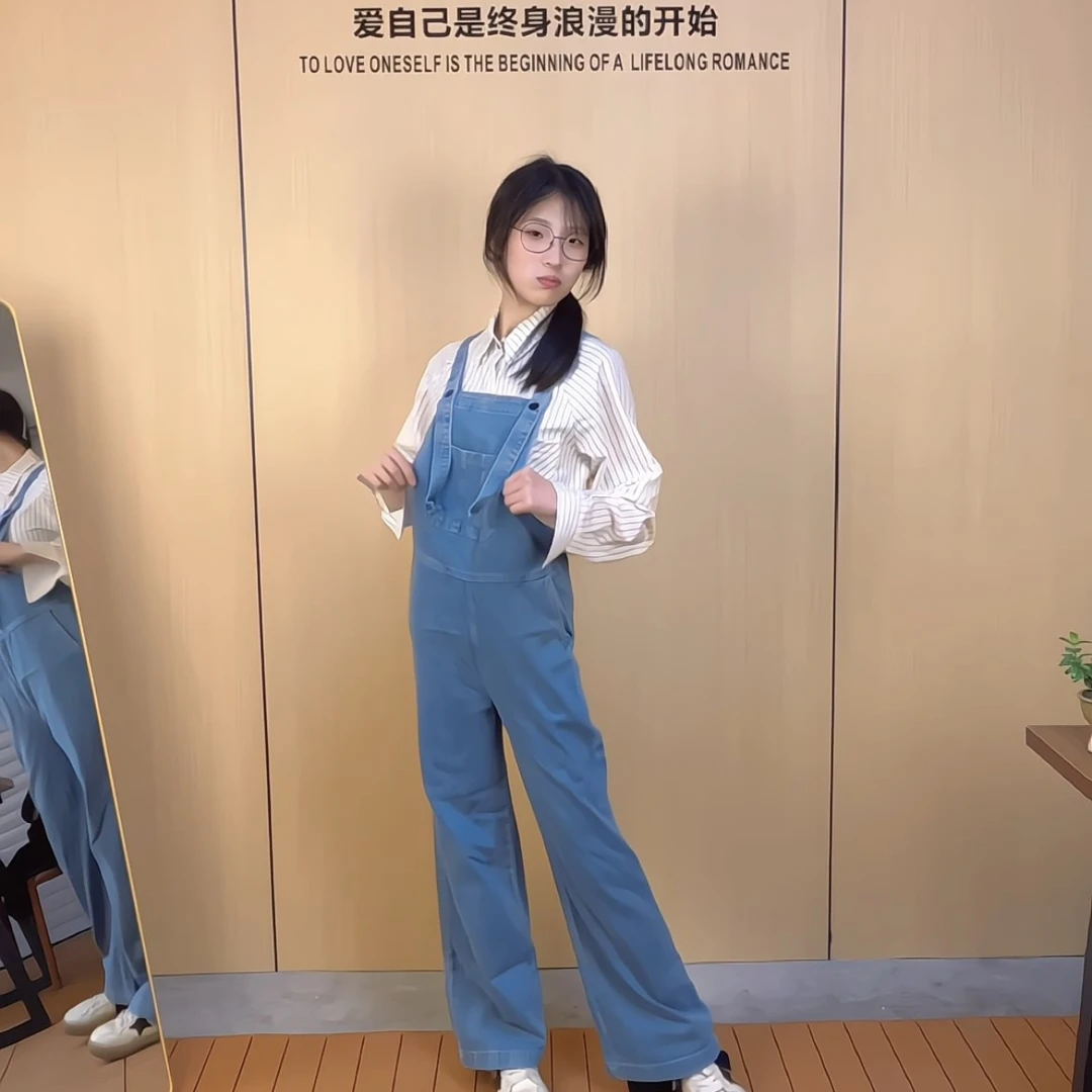 2025春夏新款独特超好看小个子宽松bf慵懒风高腰显瘦牛仔背带裤女